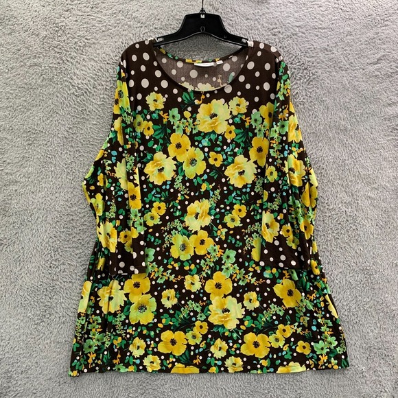 Susan Graver Tops - SUSAN GRAVER Blouse Womens 2X Top Floral Art To Wear Brown